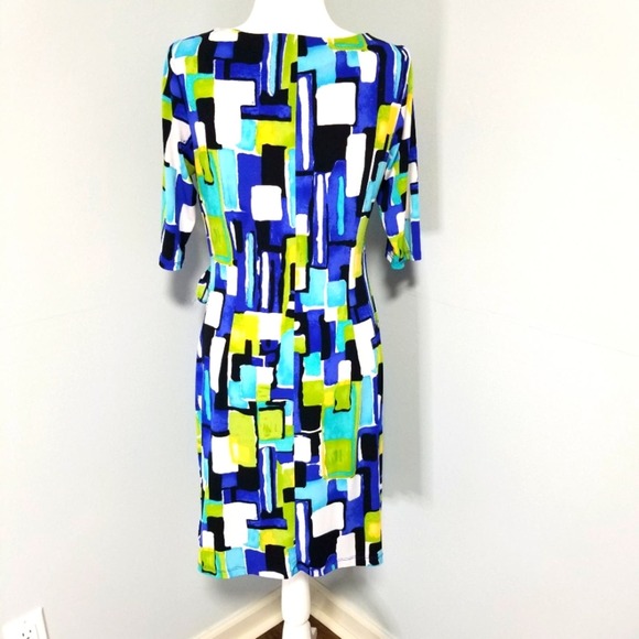 KIARA Dress Women's Size Small Abstract Print Blue Aqua & Chartreuse - Picture 2 of 7